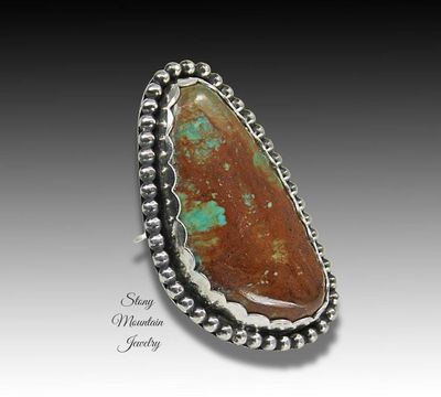 Alternate image for Unique Kingman Turquoise Ring, OOAK Large Handmade Modern Sterling Silver Wide Band Turquoise Statement Ring Size 7