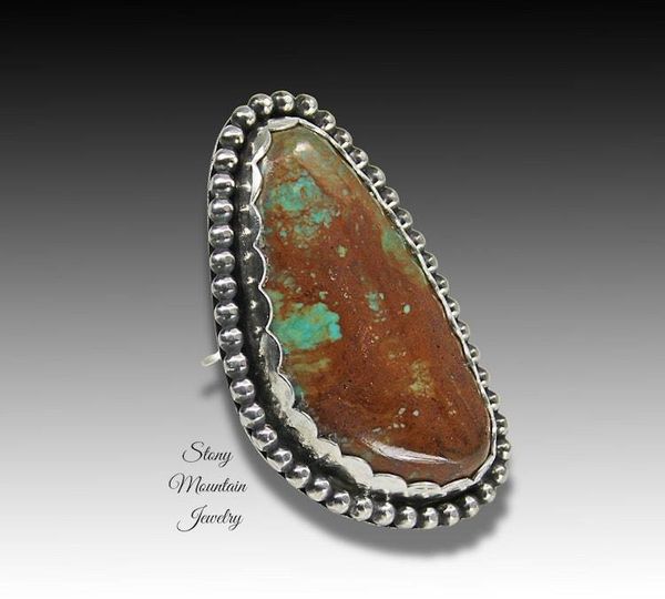 Alternate image for Unique Kingman Turquoise Ring, OOAK Large Handmade Modern Sterling Silver Wide Band Turquoise Statement Ring Size 7