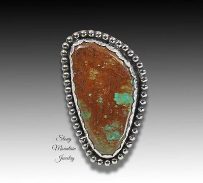 Alternate image for Unique Kingman Turquoise Ring, OOAK Large Handmade Modern Sterling Silver Wide Band Turquoise Statement Ring Size 7