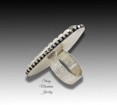 Alternate image for Unique Kingman Turquoise Ring, OOAK Large Handmade Modern Sterling Silver Wide Band Turquoise Statement Ring Size 7