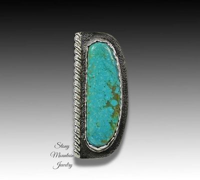 Alternate image for Large Turquoise Ring, Handmade Modern Sonoran Turquoise Ring, Sterling Silver Wide Band Statement Ring Size 7