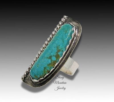 Alternate image for Large Turquoise Ring, Handmade Modern Sonoran Turquoise Ring, Sterling Silver Wide Band Statement Ring Size 7