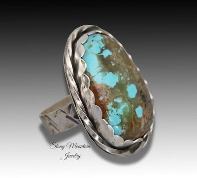Alternate image for Kingman Turquoise Ring, Sterling Silver Turquoise Cocktail Ring, Large Turquoise Statement Ring Size 8