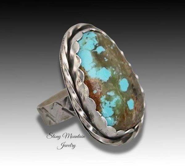 Alternate image for Kingman Turquoise Ring, Sterling Silver Turquoise Cocktail Ring, Large Turquoise Statement Ring Size 8