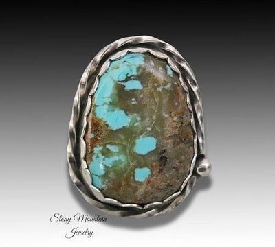 Alternate image for Kingman Turquoise Ring, Sterling Silver Turquoise Cocktail Ring, Large Turquoise Statement Ring Size 8