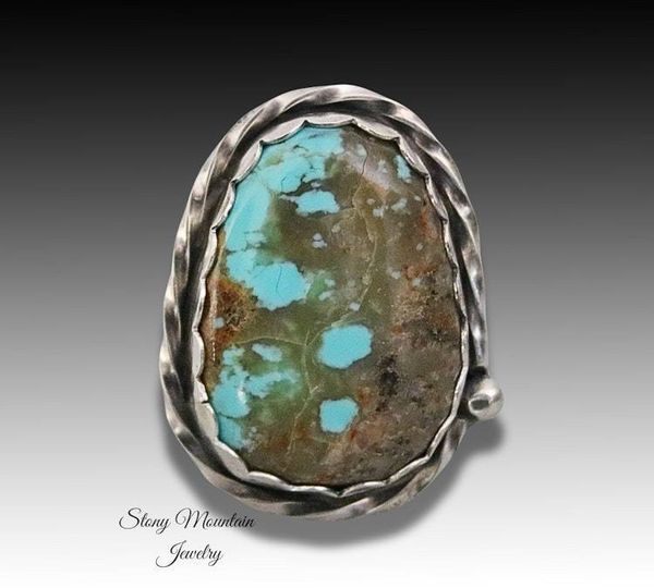 Alternate image for Kingman Turquoise Ring, Sterling Silver Turquoise Cocktail Ring, Large Turquoise Statement Ring Size 8