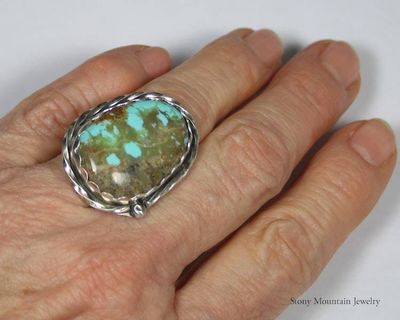 Alternate image for Kingman Turquoise Ring, Sterling Silver Turquoise Cocktail Ring, Large Turquoise Statement Ring Size 8