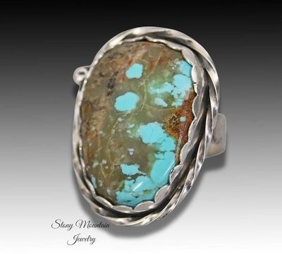Alternate image for Kingman Turquoise Ring, Sterling Silver Turquoise Cocktail Ring, Large Turquoise Statement Ring Size 8
