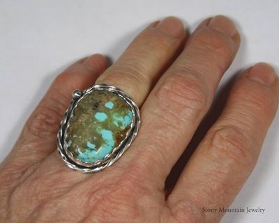 Alternate image for Kingman Turquoise Ring, Sterling Silver Turquoise Cocktail Ring, Large Turquoise Statement Ring Size 8