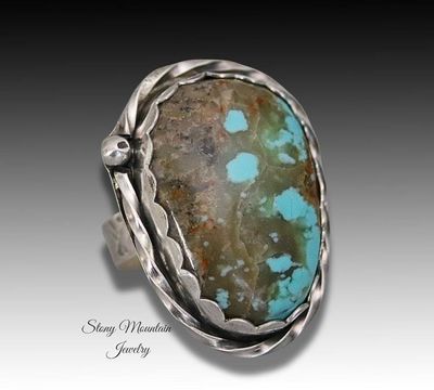 Alternate image for Kingman Turquoise Ring, Sterling Silver Turquoise Cocktail Ring, Large Turquoise Statement Ring Size 8