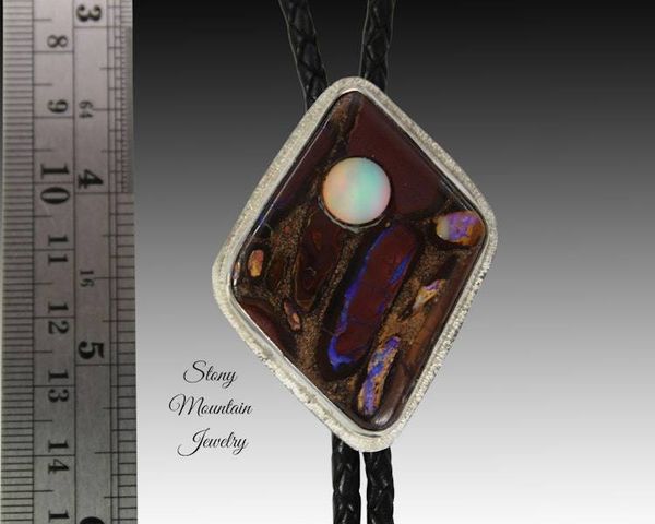 Alternate image for Australian Opal Bolo Tie, Custom Handcrafted Wedding Bolo Tie, Modern Sterling Silver Boulder Opal Designer Bolo Ties for Men or Women
