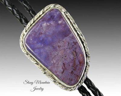 Alternate image for One of a Kind Handcrafted Purple Jade Wedding Bolo Tie, Unique Custom Sterling Silver Designer Bolo Tie, Great Western Gift