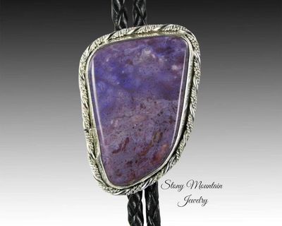 Alternate image for One of a Kind Handcrafted Purple Jade Wedding Bolo Tie, Unique Custom Sterling Silver Designer Bolo Tie, Great Western Gift