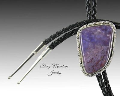 Alternate image for One of a Kind Handcrafted Purple Jade Wedding Bolo Tie, Unique Custom Sterling Silver Designer Bolo Tie, Great Western Gift
