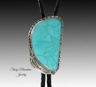 Alternate image for Blue Heron Turquoise Bolo Tie, Unique Wedding Bolo Tie, Modern Handcrafted Sterling Silver Designer Bolo Ties for Men & Women, Western Tie