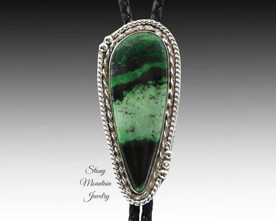 Alternate image for Designer Bolo Tie, Custom Grossular Green Garnet Bolo Tie for Men or Women, Handmade Sterling Silver Wedding Bolo Tie, Unique Stone Bolo Tie
