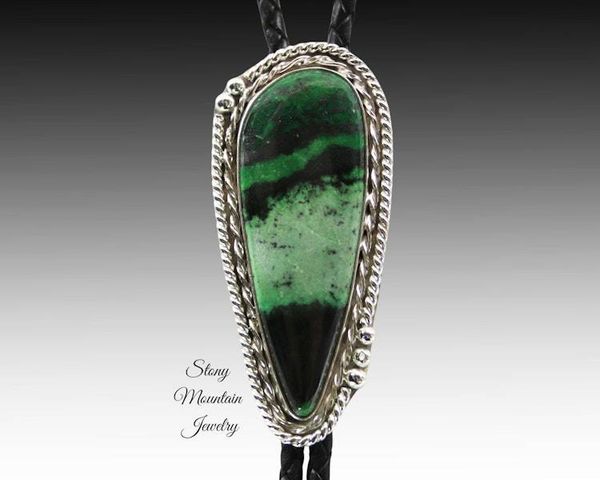 Alternate image for Designer Bolo Tie, Custom Grossular Green Garnet Bolo Tie for Men or Women, Handmade Sterling Silver Wedding Bolo Tie, Unique Stone Bolo Tie