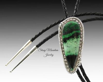 Alternate image for Designer Bolo Tie, Custom Grossular Green Garnet Bolo Tie for Men or Women, Handmade Sterling Silver Wedding Bolo Tie, Unique Stone Bolo Tie