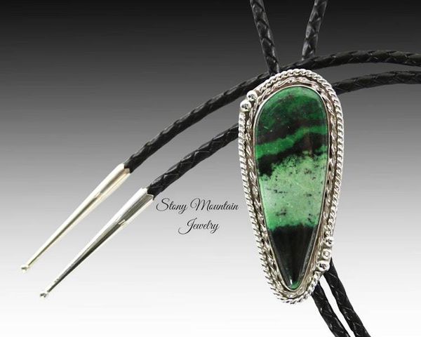 Alternate image for Designer Bolo Tie, Custom Grossular Green Garnet Bolo Tie for Men or Women, Handmade Sterling Silver Wedding Bolo Tie, Unique Stone Bolo Tie