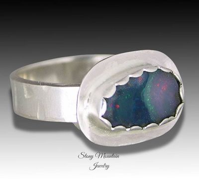 Primary image for Australian Boulder Opal Ring, Handmade Genuine Australian Opal Ring, Unique Sterling Silver Natural Blue Opal Cocktail Ring