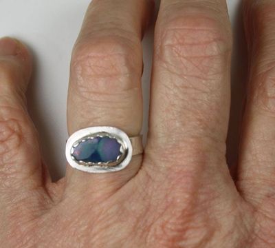 Alternate image for Australian Boulder Opal Ring, Handmade Genuine Australian Opal Ring, Unique Sterling Silver Natural Blue Opal Cocktail Ring