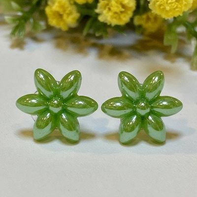 Alternate image for Green Flower Studs | Hypoallergenic Steel Recycled Jewelry