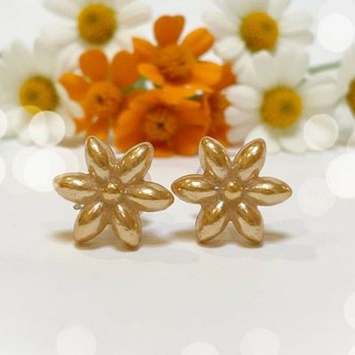 Alternate image for Copper Orange Flower Studs | Hypoallergenic Steel Glass Jewelry