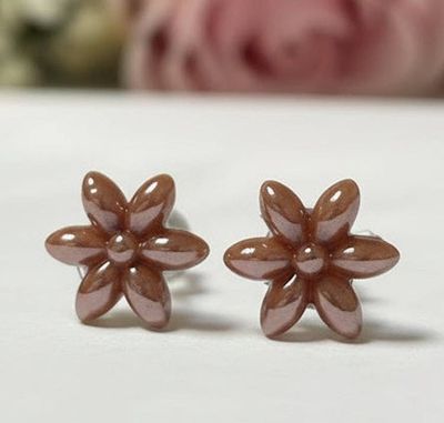 Alternate image for Terracotta Brown Flower Stud Earrings - Handmade Recycled Glass Jewelry