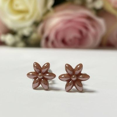 Alternate image for Terracotta Brown Flower Stud Earrings - Handmade Recycled Glass Jewelry