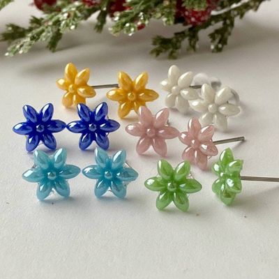 Alternate image for Terracotta Brown Flower Stud Earrings - Handmade Recycled Glass Jewelry