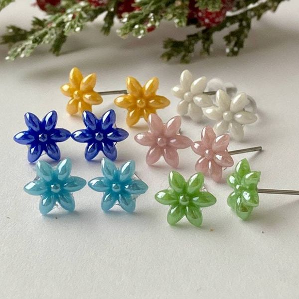 Alternate image for Terracotta Brown Flower Stud Earrings - Handmade Recycled Glass Jewelry