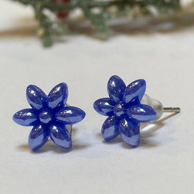 Alternate image for Blue Flower Studs | Hypoallergenic Steel Recycled Glass Jewelry