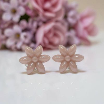 Alternate image for Pink Flower Studs | Recycled Glass Artisan Earrings