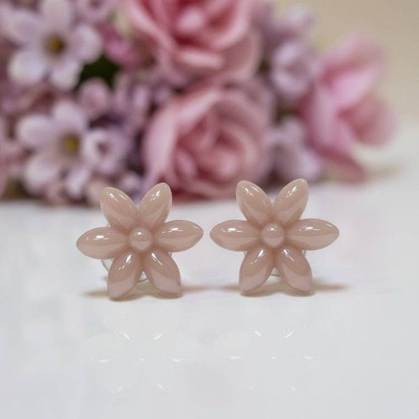 Alternate image for Pink Flower Studs | Recycled Glass Artisan Earrings