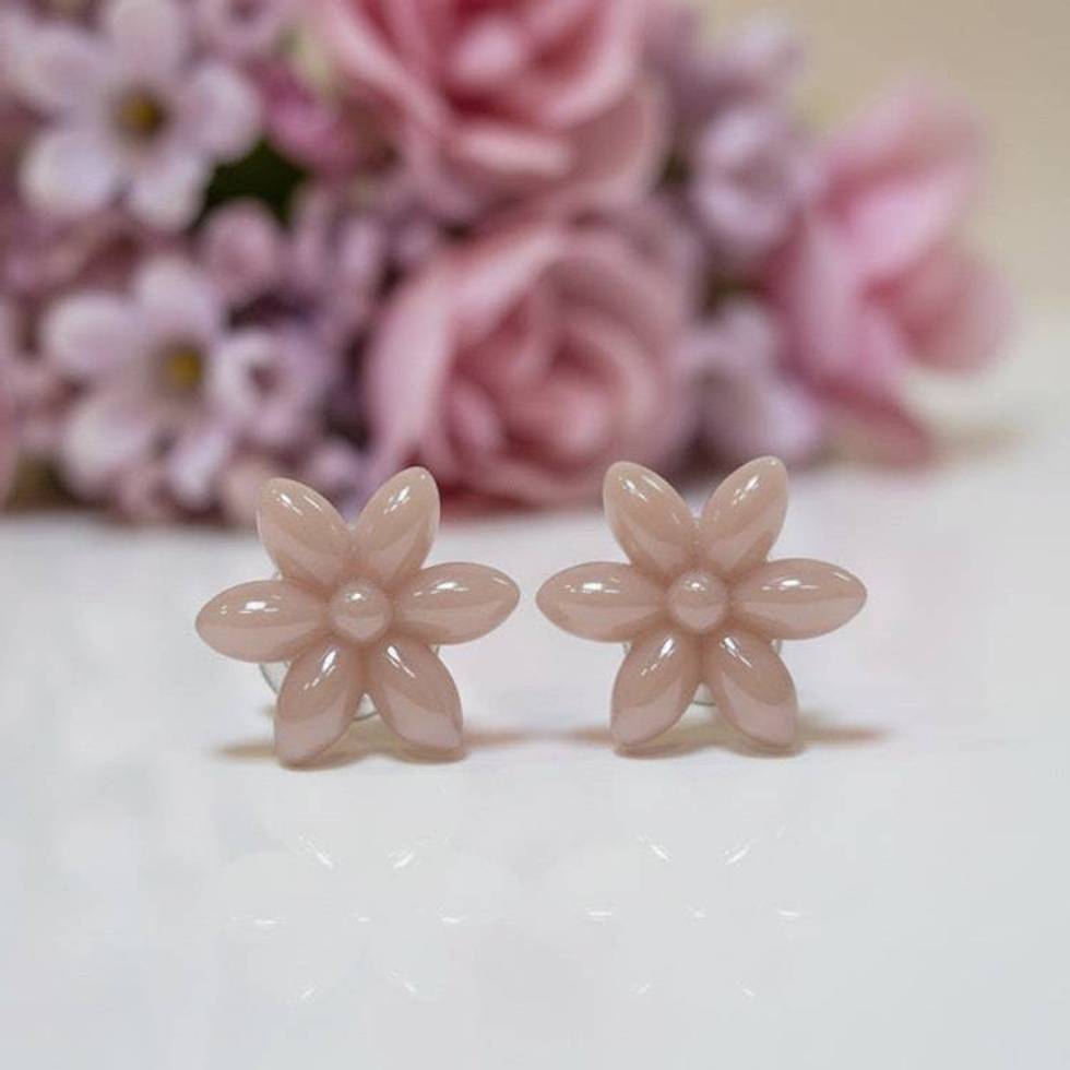 Pink Flower Studs | Recycled Glass Artisan Earrings