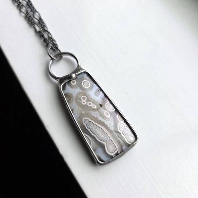 Alternate image for Ocean Jasper Necklace, Handmade Neutral Stone Pendant, Orb Pattern, Artisan Jewelry