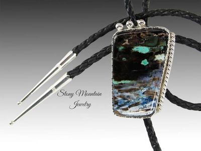 Alternate image for Custom Collawood Bolo Tie Rare Petrified Colla Wood Designer Bolo Tie for Men or Women, Unique Handcrafted Sterling Silver Wedding Bolo Tie