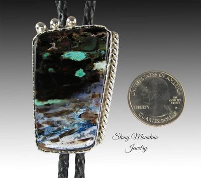 Alternate image for Custom Collawood Bolo Tie Rare Petrified Colla Wood Designer Bolo Tie for Men or Women, Unique Handcrafted Sterling Silver Wedding Bolo Tie