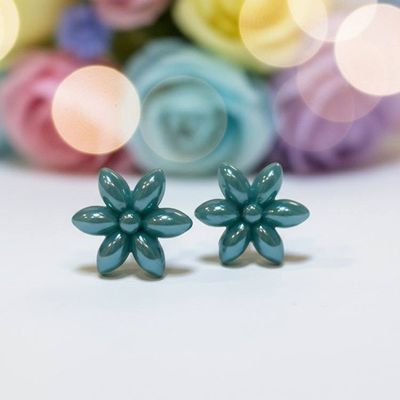 Alternate image for Teal Flower Glass Studs | Carolina Portillo Glass Jewelry