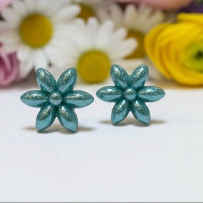 Alternate image for Teal Flower Glass Studs | Carolina Portillo Glass Jewelry