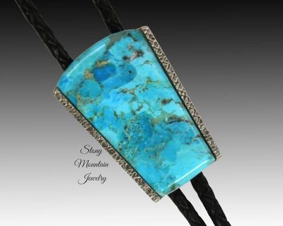Primary image for Kingman Turquoise Bolo Tie in Nickel Silver, Unique Handcrafted Wedding Bolo Tie, The Maverick Collection