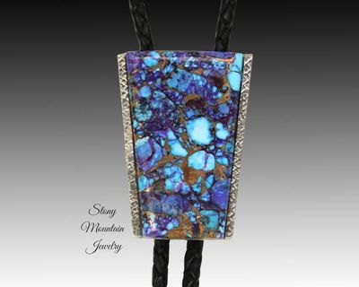Alternate image for Mohave Purple Turquoise Bolo Tie in Nickel Silver, Unique Handcrafted Wedding Bolo Tie, The Maverick Collection