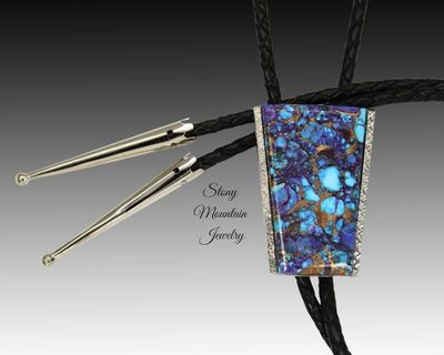 Alternate image for Mohave Purple Turquoise Bolo Tie in Nickel Silver, Unique Handcrafted Wedding Bolo Tie, The Maverick Collection