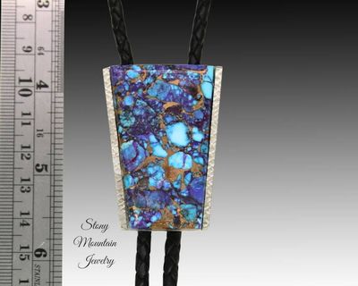 Alternate image for Mohave Purple Turquoise Bolo Tie in Nickel Silver, Unique Handcrafted Wedding Bolo Tie, The Maverick Collection