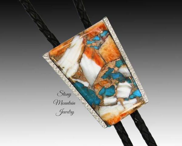 Alternate image for Custom Spiny Oyster Turquoise Bolo Tie in Nickel Silver, Unique Handcrafted Wedding Bolo Tie, The Maverick Collection