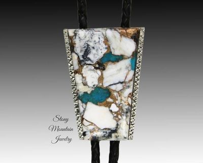 Alternate image for Custom White Buffalo Turquoise Bolo Tie in Nickel Silver, Unique Handcrafted Wedding Bolo Tie, The Maverick Collection