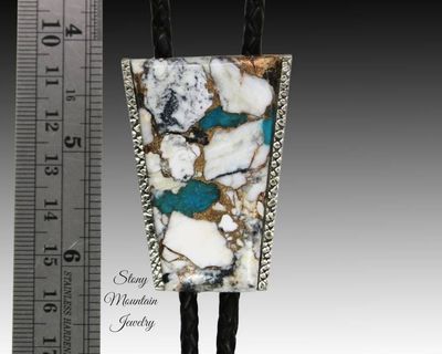 Alternate image for Custom White Buffalo Turquoise Bolo Tie in Nickel Silver, Unique Handcrafted Wedding Bolo Tie, The Maverick Collection