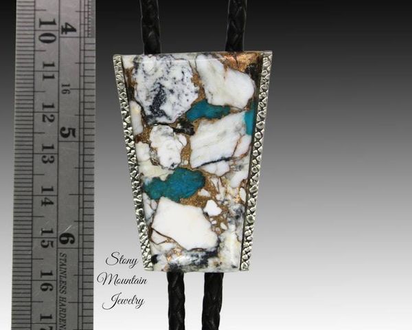 Alternate image for Custom White Buffalo Turquoise Bolo Tie in Nickel Silver, Unique Handcrafted Wedding Bolo Tie, The Maverick Collection