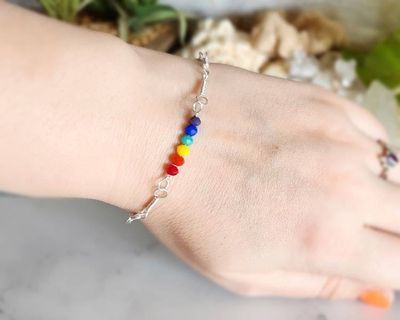 Alternate image for Glass Rainbow Copper or Sterling Silver Bracelet