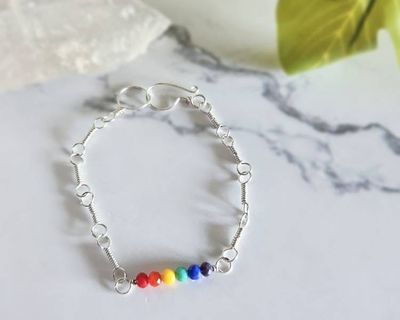 Alternate image for Glass Rainbow Copper or Sterling Silver Bracelet